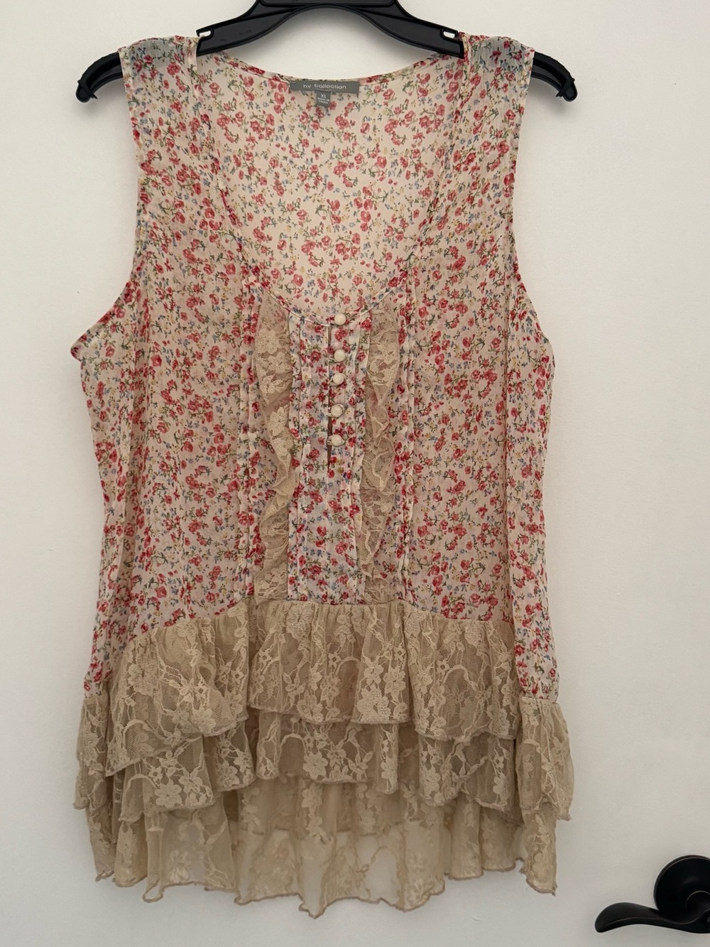 NY Collection Cream Floral Lace Tiered Camisole